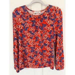 Kettlewell Women's Long Sleeve Top Floral Blue Red Orange Jersey‎ Boho Chic M